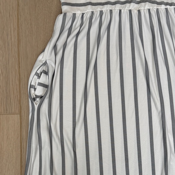 Pinkblush White + Heather Grey Striped Maternity Midi Dress, Summer Sundress - Picture 4 of 9